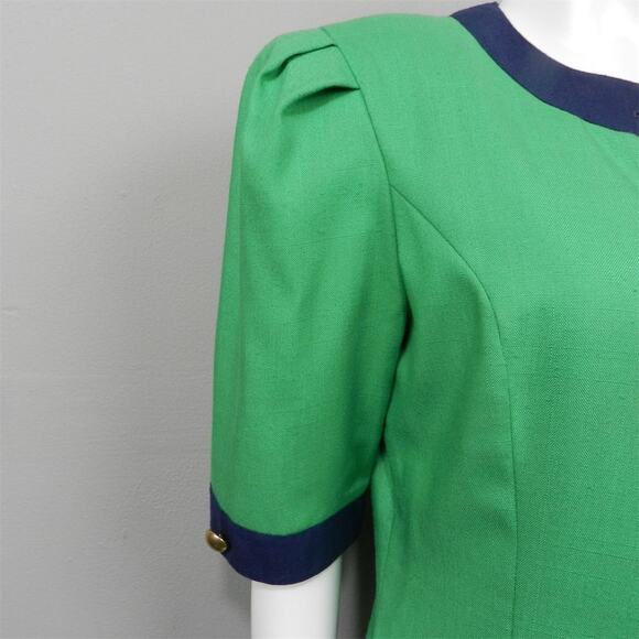 Vintage 80s Dress David Warren Women’s Size 10 Green Retro Twee Preppy Career - Picture 3 of 11